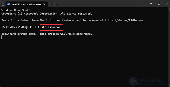 Type sfc /scannow and press Enter