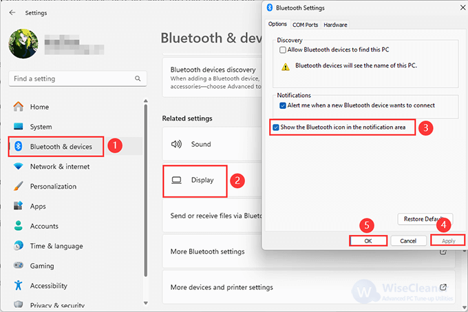 Tick the box that reads Show the Bluetooth icon in the notification area.