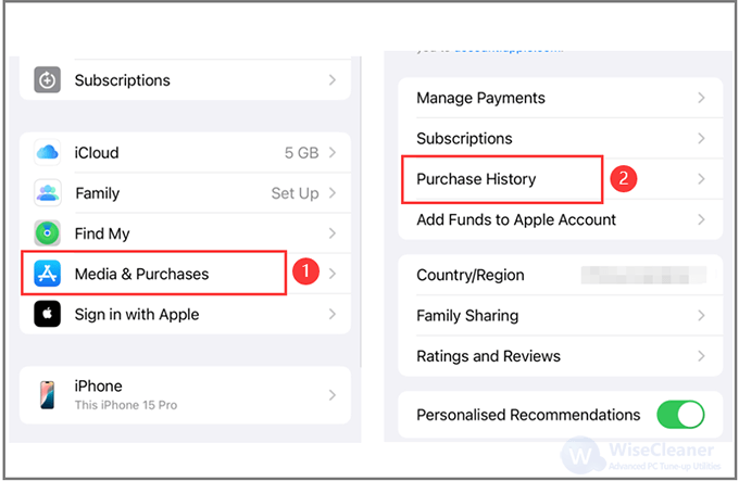 Tap Purchase History, look for unpaid or failed payments, and complete them.