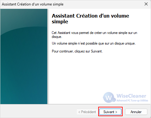 Assistant Création d’un volume simple