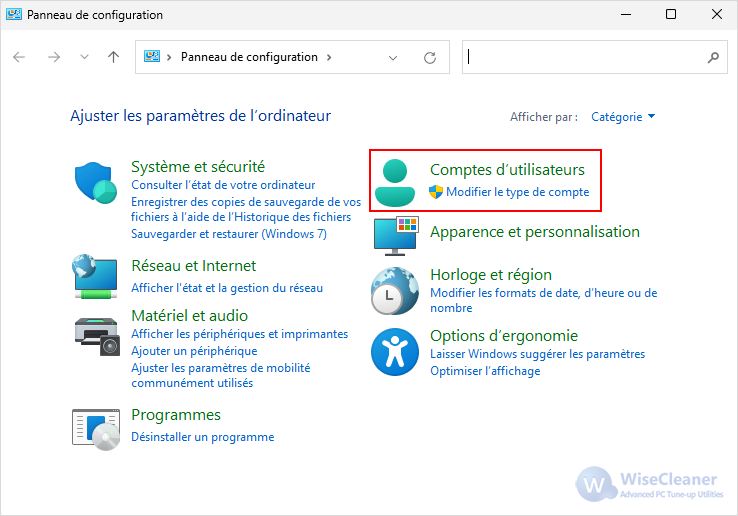 Panneau de configuration - Comptes d'utilisateurs